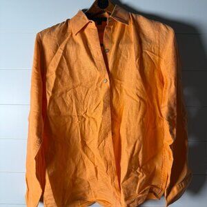 Lauren Ralph Lauren Button Down Shirt Orange 100% Linen with Tank Set Sz Medium